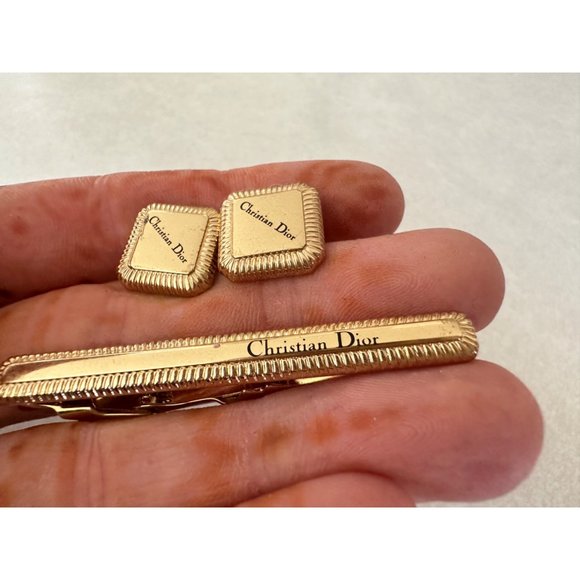 Christian Dior Other - Christian Dior vintage gold tone black cufflinks tie clip bar matching set